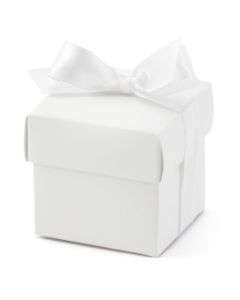boîtes à dragées carrées blanches avec ruban