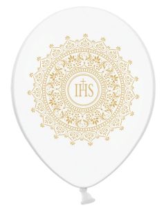 6 Ballons communion blanc et or