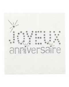 Serviettes Joyeux anniversaire -  blanc lot de 20