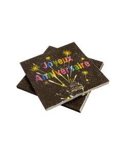 20 serviettes Joyeux Anniversaire - noir