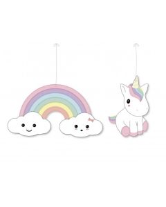 2 décorations à suspendre licorne et arc en ciel
