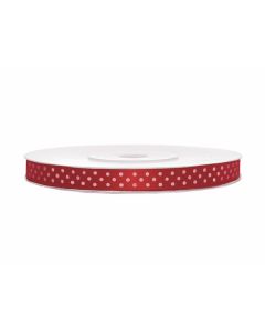 Ruban rouge coquelicot à pois blancs – 6 mm x 25 m